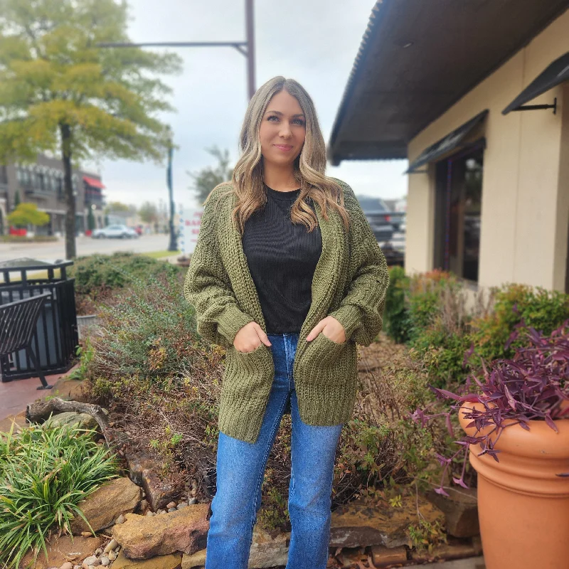 Blowout Sale Olive Balloon Sleeve Cardigan