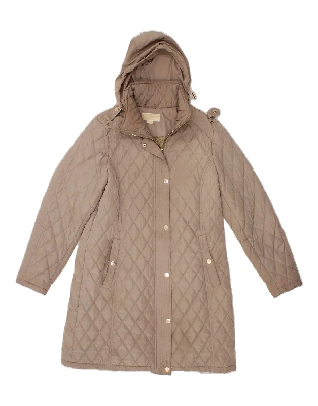 Weekend Savings Bonanza MICHAEL KORS Womens Hooded Quilted Overcoat UK 14 Large Beige Polyester Weekend Savings Bonanza MICHAEL KORS Womens Hooded Quilted Overcoat UK 14 Large Beige Polyester