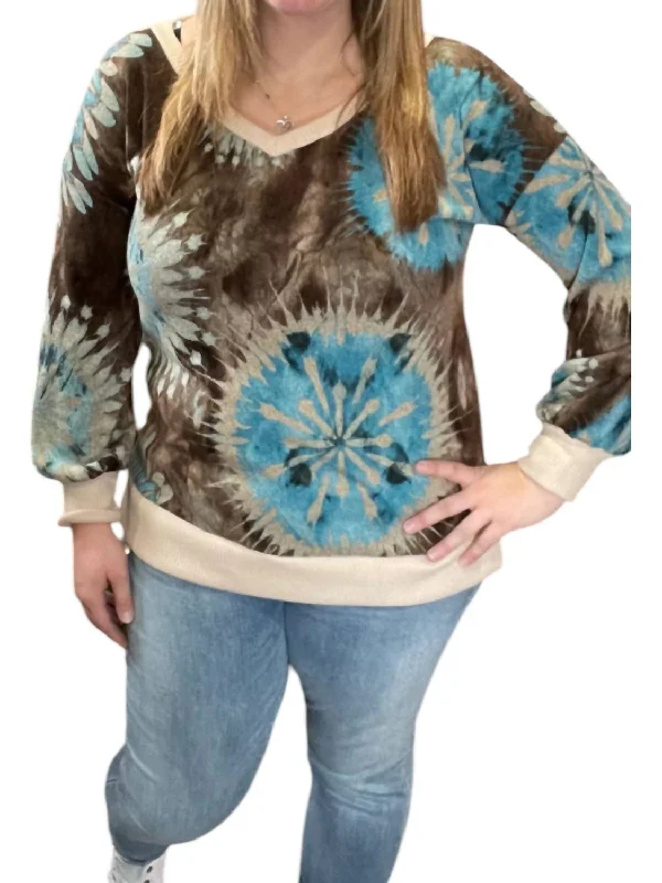 Great Deals V-Neck Sweater In Mocha/turquoise
