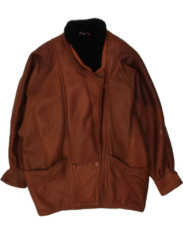 Price Slash VINTAGE Womens Batwing Leather Coat UK 22 3XL Brown Leather