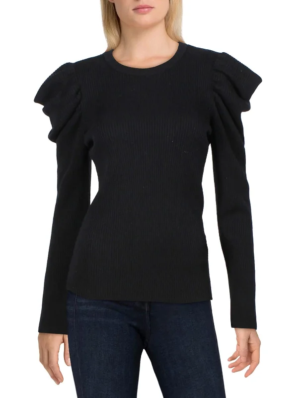 Exclusive Deal Womens Wool Blend Puff Sleeve Crewneck Sweater
