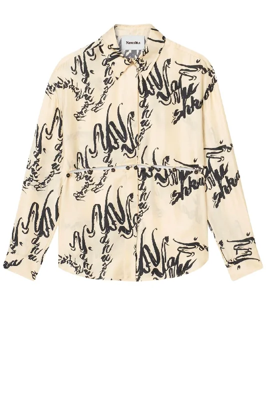 Price Drop Nanushka Adelie Calligraphy Shirt - Cream/ Black