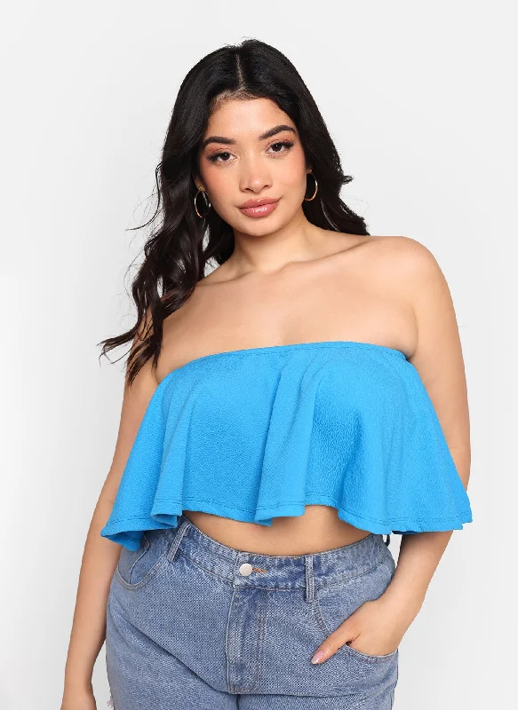 Price Slash Cari Ruffle Crop Top - Aqua