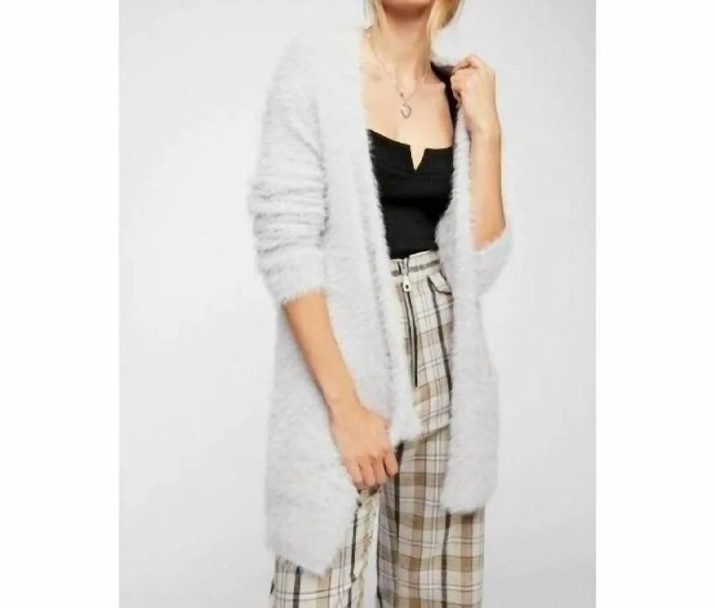 Buy More, Save More Fuzzy Open Front Cardigan In Light Grey