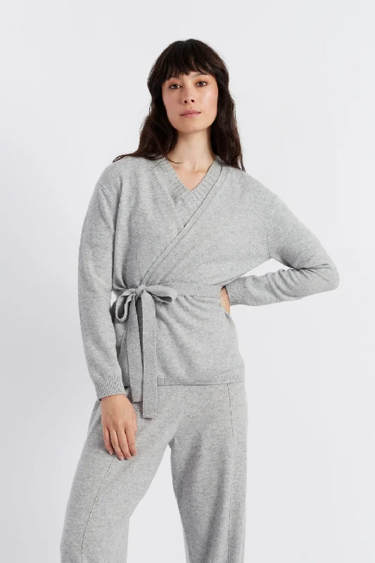 Overstock Sale Light-Grey Wool-Cashmere Wrap Cardigan