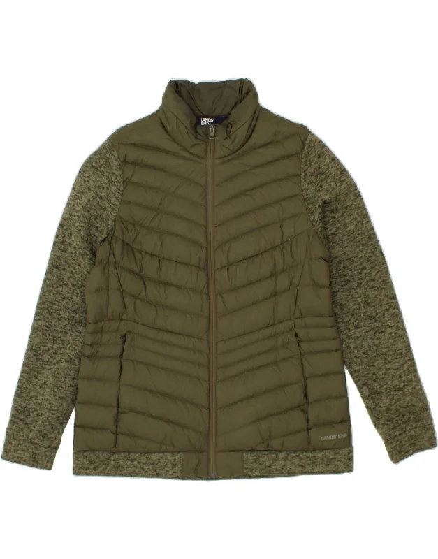 Deal Frenzy LANDS END Womens Padded Jacket UK 16 Large Khaki Flecked Nylon