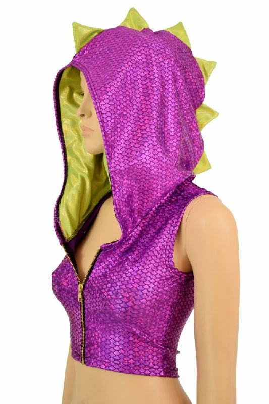 Incredible Offers Purple Dragon Zipper Front Crop Top
