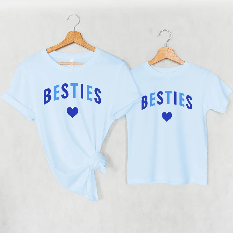 Limited Availability Besties Love Hearts Mum & Kid Matching Blue T-Shirts