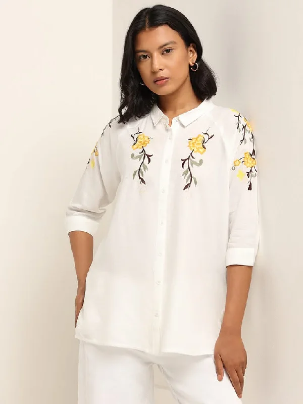 Weekend Discounts to Indulge In LOV White Floral Embroidered Shirt