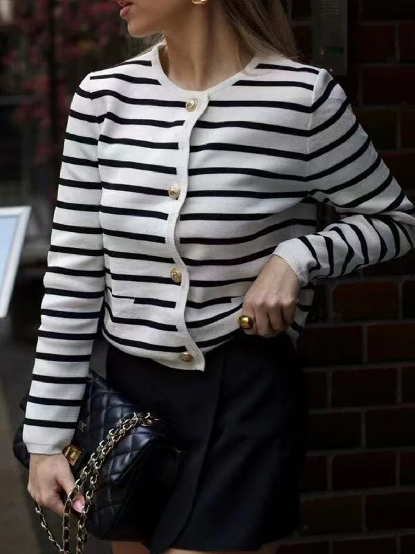 The Best Prices Striped Button Down Long Sleeve Cardigan