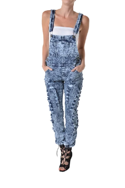 Doorbuster Deal Women's Washed Ripped Overalls