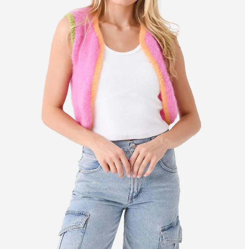 Price Cut Sleeveless Colorblock Bolero In Rose