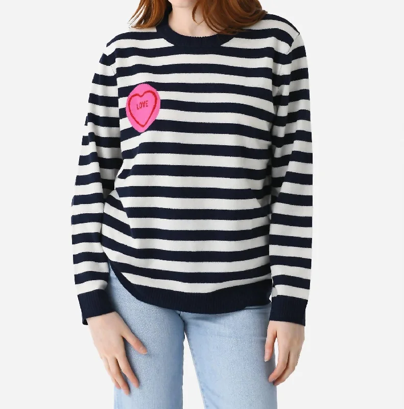 Online Only Stripe Love Crew Sweater In Bright White Honeysuckle
