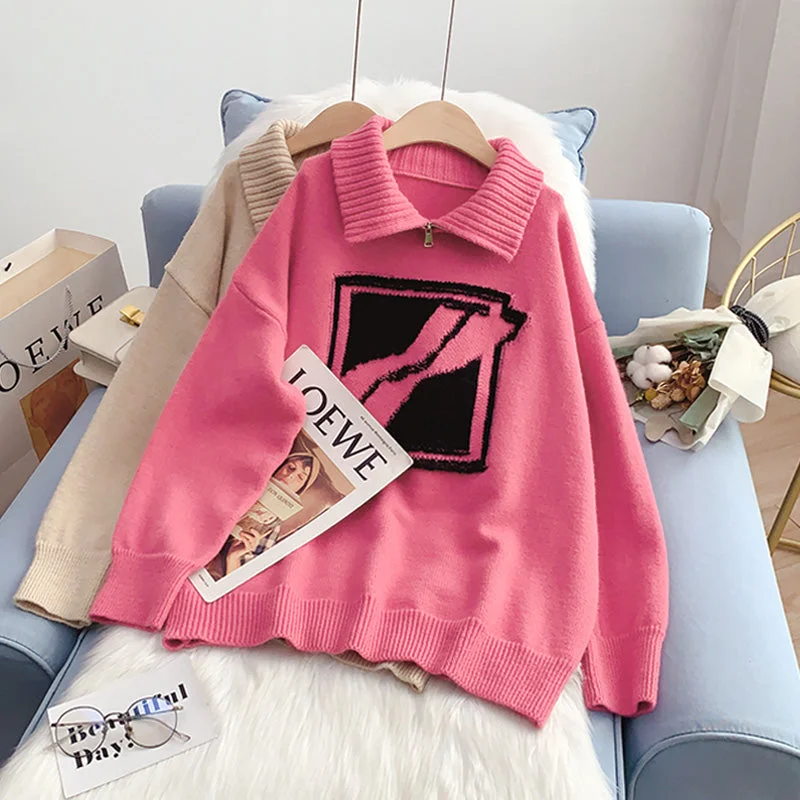 Weekend Savings Fiesta High neck zipper sweater female design sense minority  4985