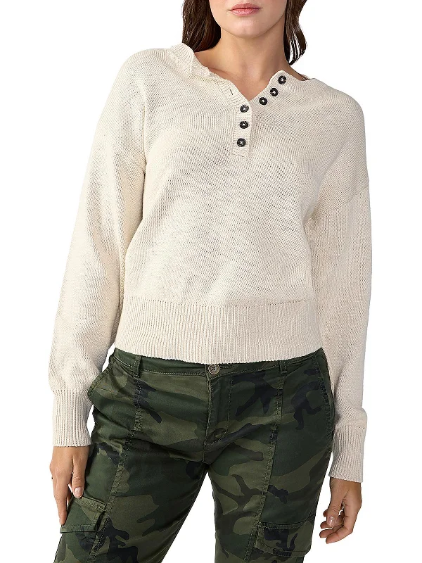 Weekend Bargains to Celebrate Womens Ribbed Trim Button Pullover Sweater