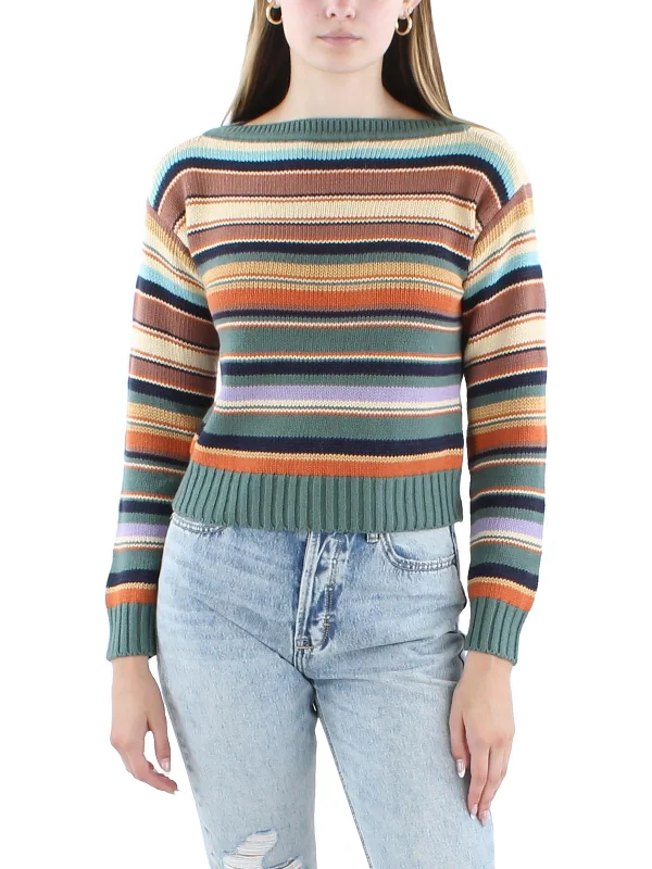 Big Savings Petites Womens Linen Blend Striped Pullover Sweater