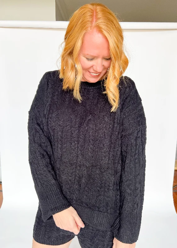 The Best Deal Time Will Tell Cable Knit Sweater Short Set - Black