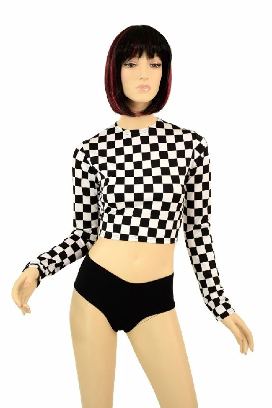 Markdowns Black & White Check Long Sleeve Crop