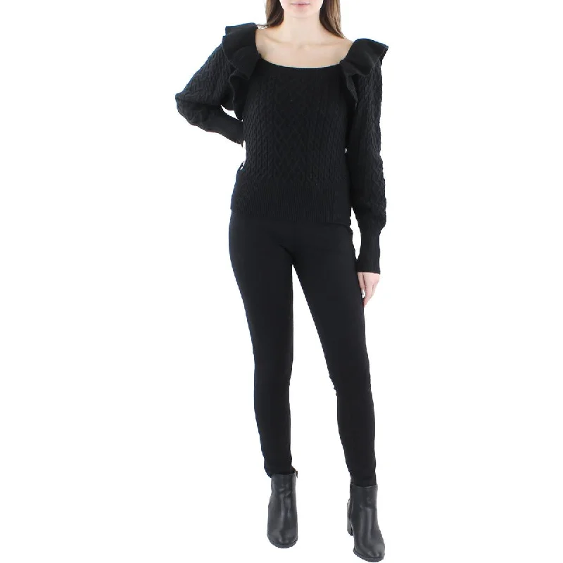 Deal Alert Womens Ribbed Trim  Cable Knit Pullover Sweater