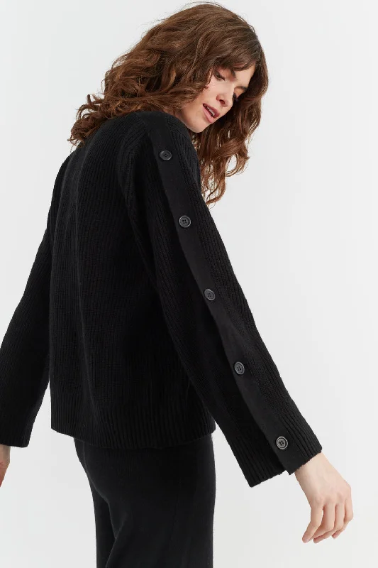 Steals and Deals Black Wool-Cashmere Bessie Button Sweater