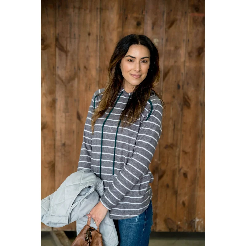 New Markdowns Striped Teal Accent Hoodie