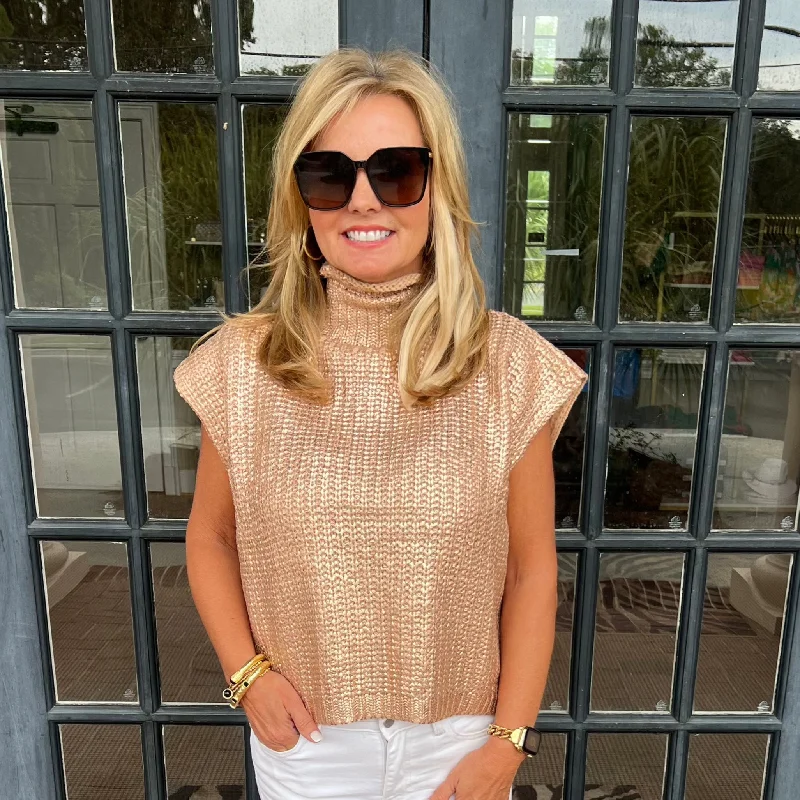 Super Bargain Mandi Metallic Foil Sweater Top | Gold
