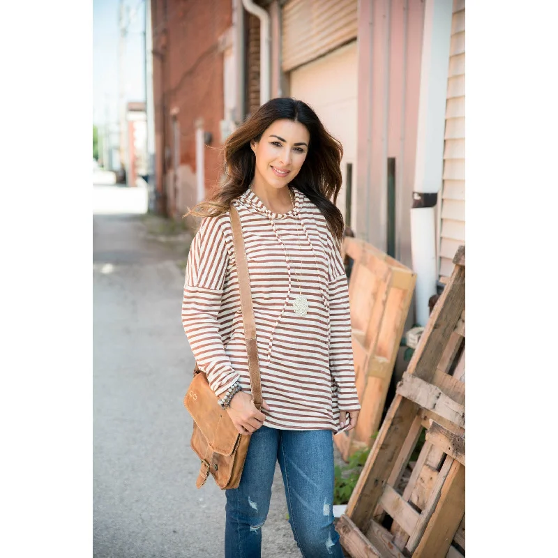 Clearance Sale Rust Striped Relaxed Hoodie