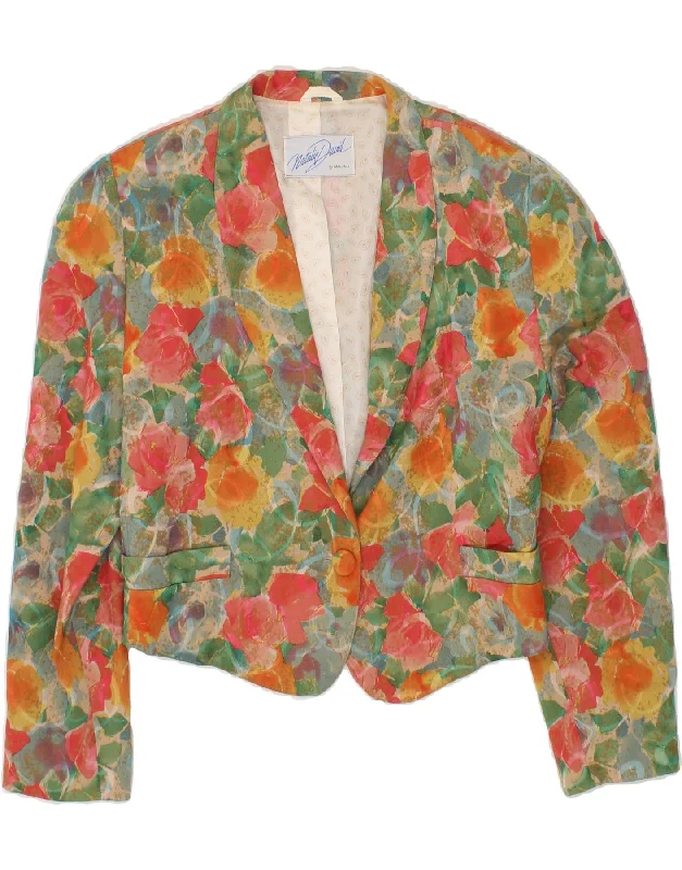 Price Buster VINTAGE Womens Crop 1 Button Blazer Jacket UK 14 Medium Green Floral