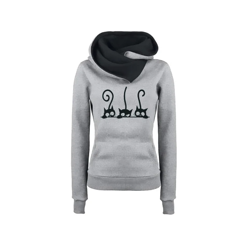 Weekend Shopping Bliss Cat Prined Oversized Hoodie