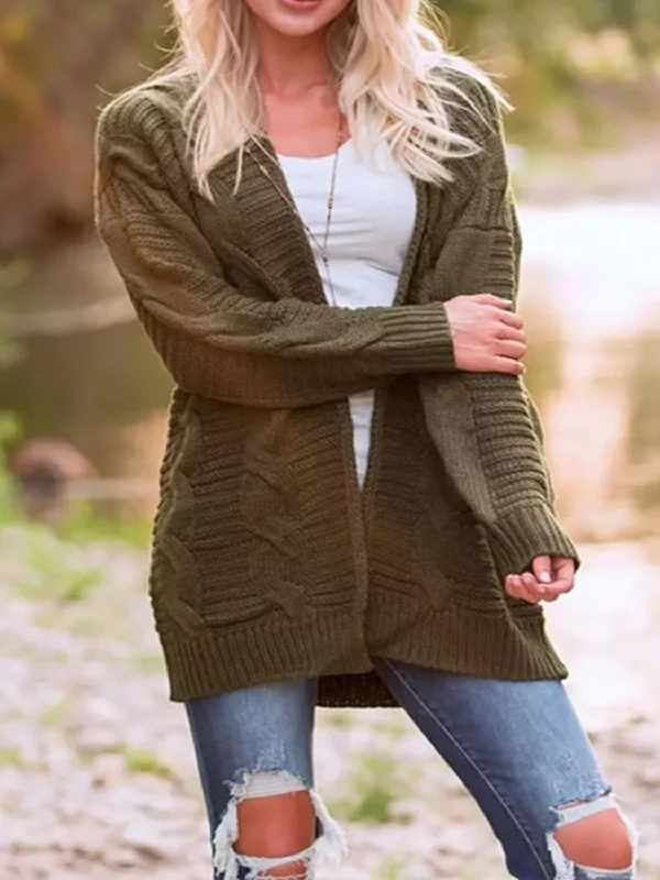 Discount Extravaganza Cable-Knit Open Front Long Sleeve Cardigan