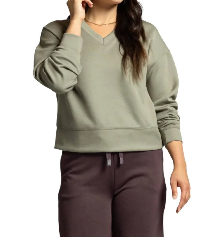 Weekend Bargains to Indulge In Martina V-Neck Pullover Sweater In Vetiver Rib