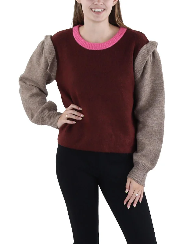 Year-End Deals Colorblock Womens Ribbed Mock Neck Pullover Sweater
