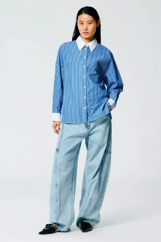 Savings Alert Tibi Regal Stripe Gabe Shirt - Blue Multi