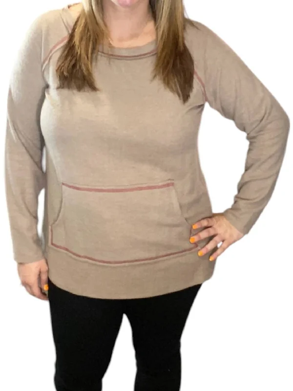 Instant Discount Kangaroo Pocket Sweater In Mocha