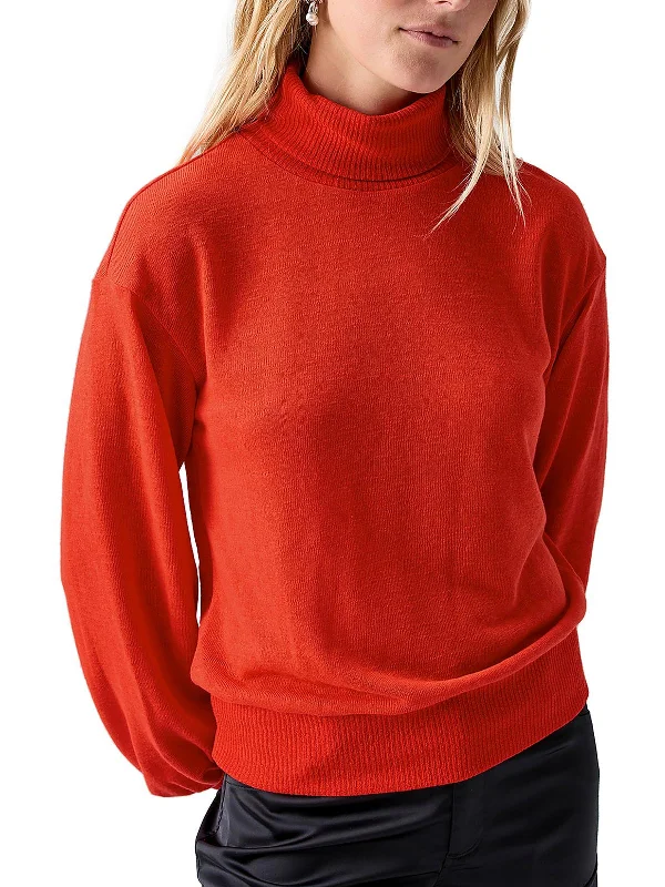 Low Prices Womens Ruched Ribbed Trim Turtleneck Sweater