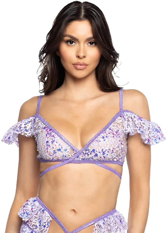 Unbeatable Deal Fairy Tale Story Sequin Lace Ruffle Wrap Top