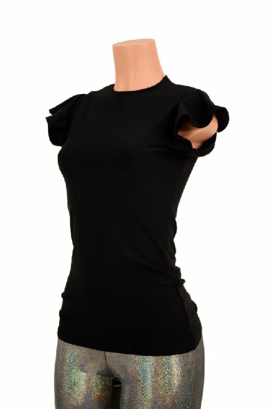 Weekend Deals That Thrill Black Zen Crew Neck Flip Sleeve Top