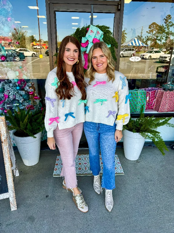 Weekend Discounts to Relish Multi Color Bow Knit Sweater