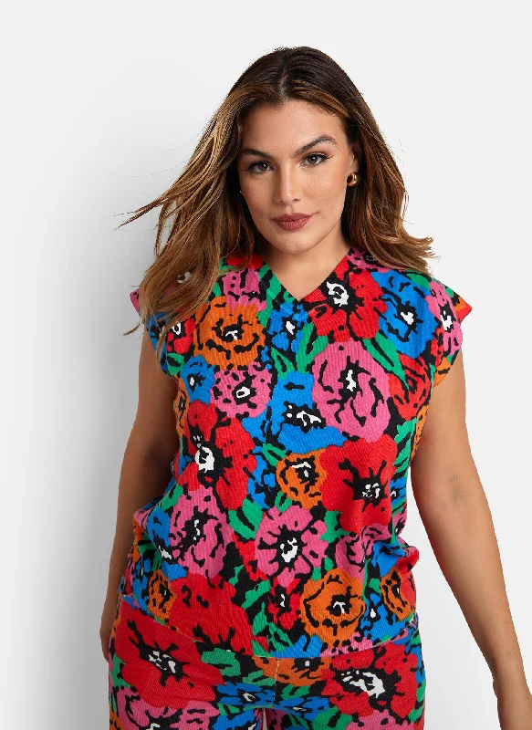 Now or Never Rikki Knit Floral Print Sleeveless Top