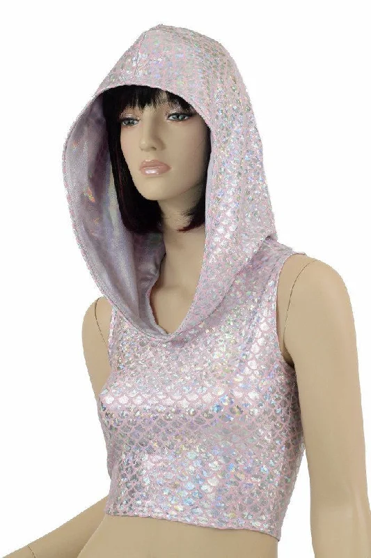 Special Price Pink Mermaid Sleeveless Crop Hoodie
