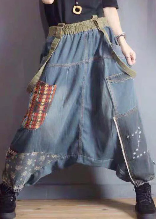 Fantastic Deals Loose Retro Blue Pockets Denim Carpenter Pants Fall