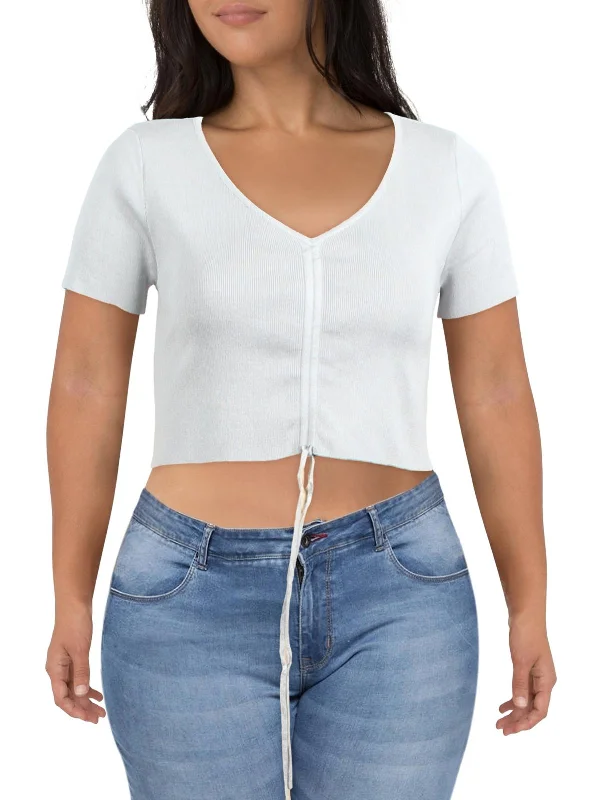 Discount Days Juniors Womens Crop Drawstring Pullover Sweater