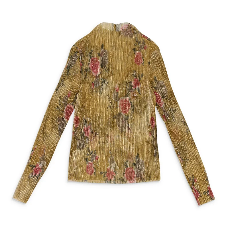 Weekend Savings Extravaganza CALLIPYGIAN FLORAL PLEATED TURTLENECK GOLD SWEATER