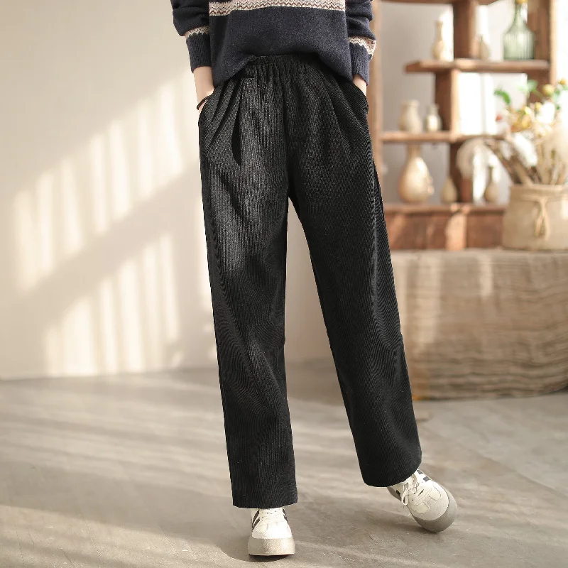 Instant Discount Women Winter Furred Minimalist Corduroy Pants