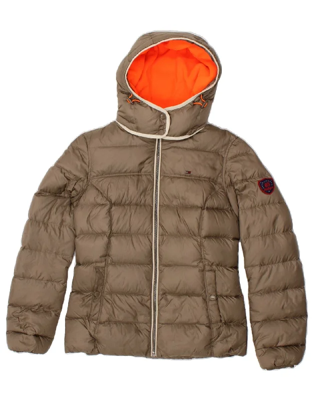 The Best Prices TOMMY HILFIGER Womens Hooded Padded Jacket UK 10 Small Brown Polyester