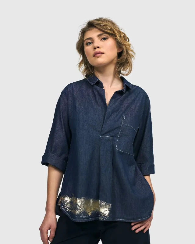 Weekend Bargains Just for You Tallahassee Popover Blouse, Denim