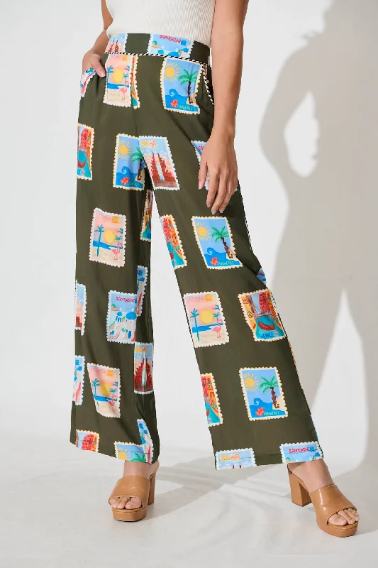Year-End Sale Ellsworth Pant In Khaki With Multi Postcard Print