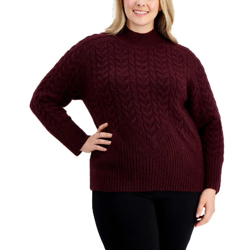Online Only Plus Womens Cable Knit Ribbed Mock Turtleneck Sweater
