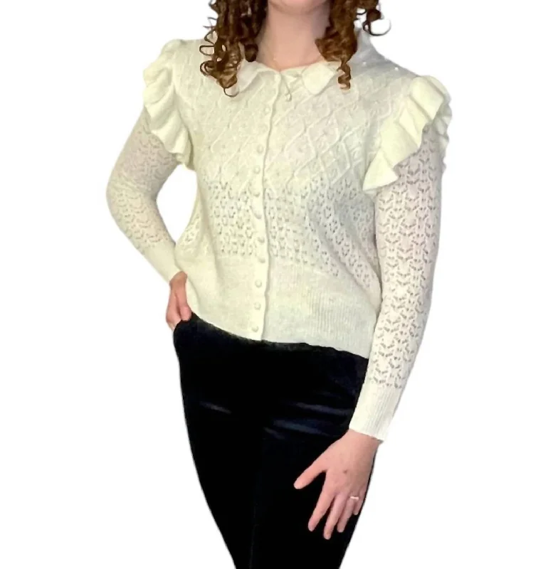 Final Markdown Crochet Pearl Cardigan In Ivory
