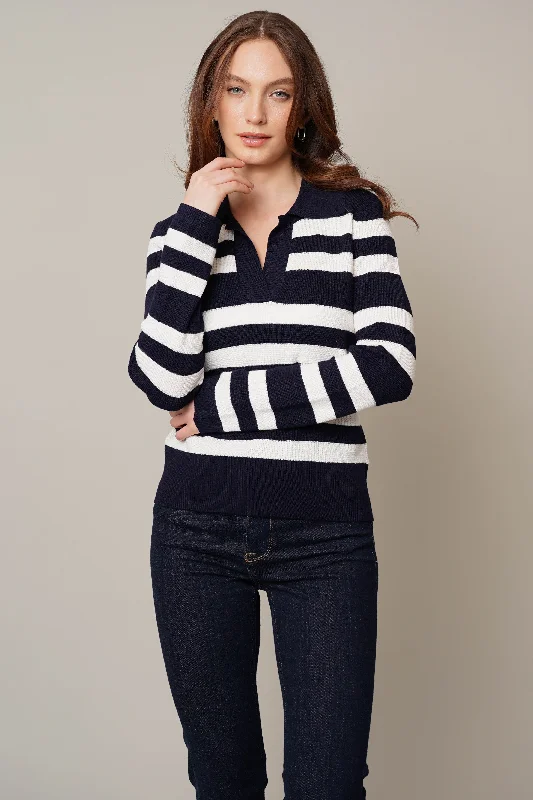 New Markdowns Striped Collared Pullover